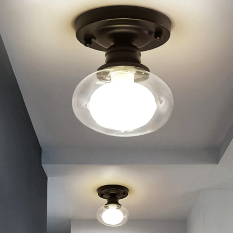 Zwart Eén Zacht Plafondverlichting Industrieel Helder Glazen Bol/Ronde/Ovale Schaduw Inbouwlamp Voor Woonkamer