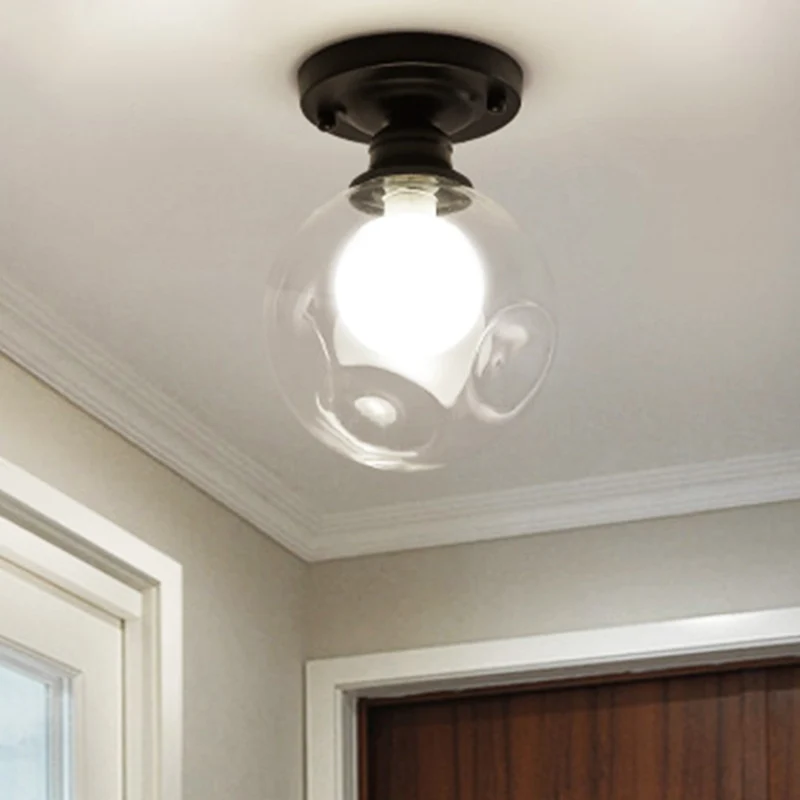 Zwart Eén Zacht Plafondverlichting Industrieel Helder Glazen Bol/Ronde/Ovale Schaduw Inbouwlamp Voor Woonkamer