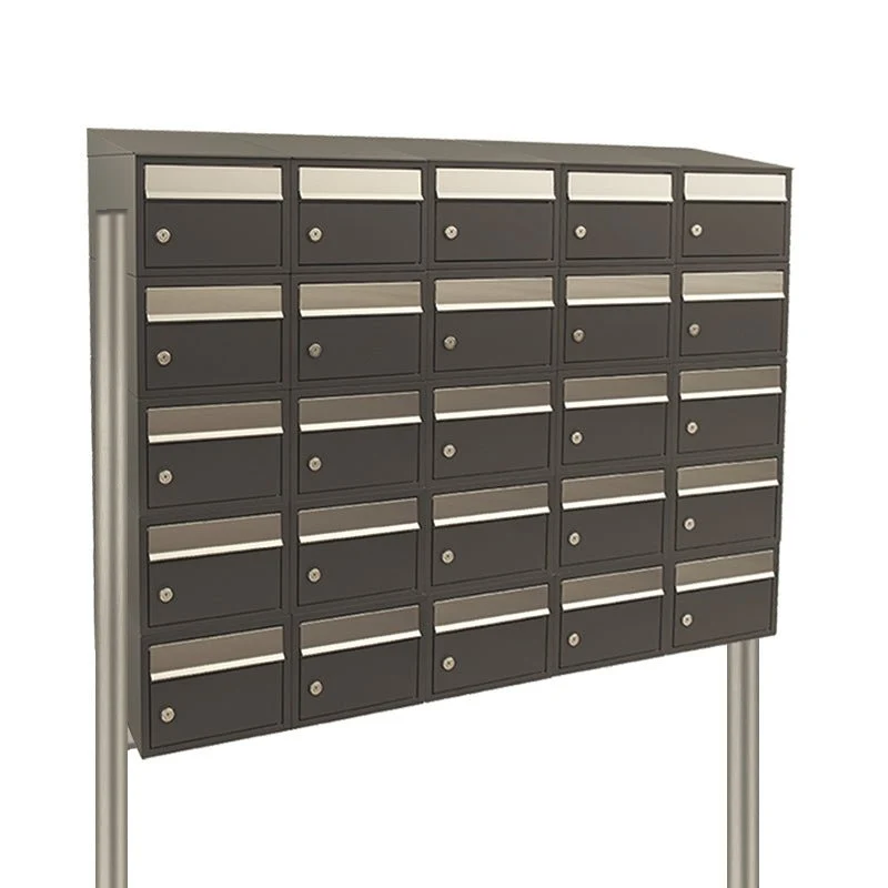 Antiek messing Brievenbusunit Brickset 5-breed, 5-hoog met dak en statief Antraciet 195x151,5x38 cm (HxBxD)