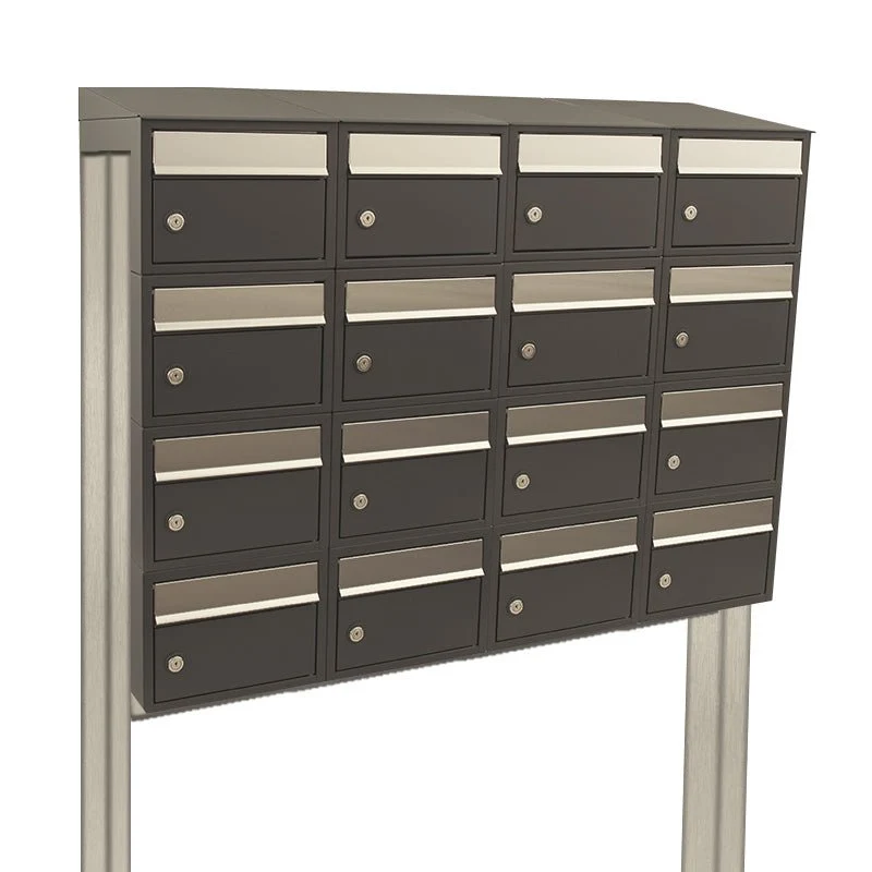 Grote capaciteit Brievenbusunit Brickset 4-breed, 4-hoog met dak en statief Antraciet 201x122x38 cm (HxBxD)