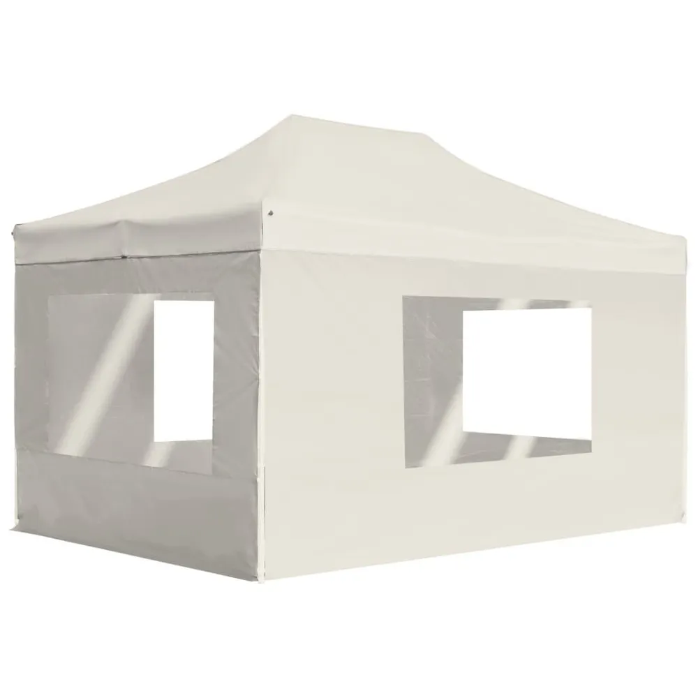 Partytent inklapbaar met wanden 4,5x3 m aluminium crème Verzinkt Staal