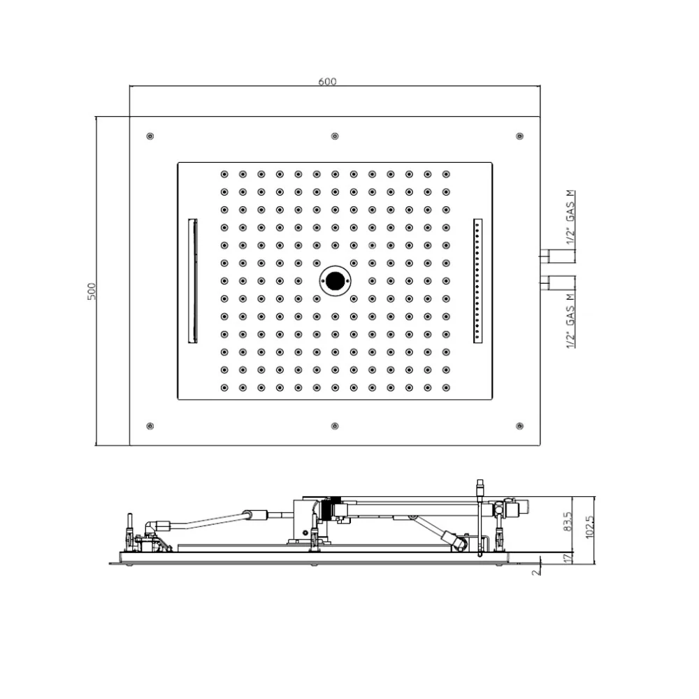 Stainless steel chrome shower head Bossini Frame Multifunction 60x50 cm 4 jets, one kneipp