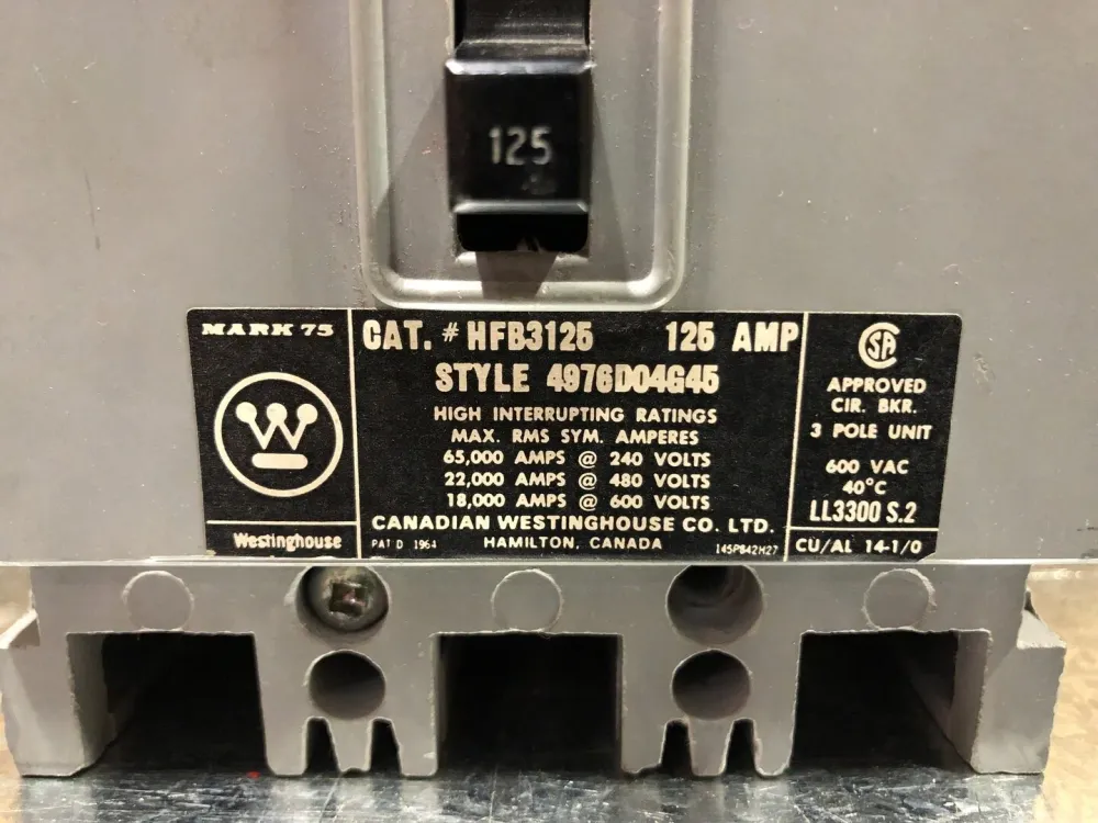 125 Amp, 3 Pole, 600 volts Circuit Breaker HFB3125