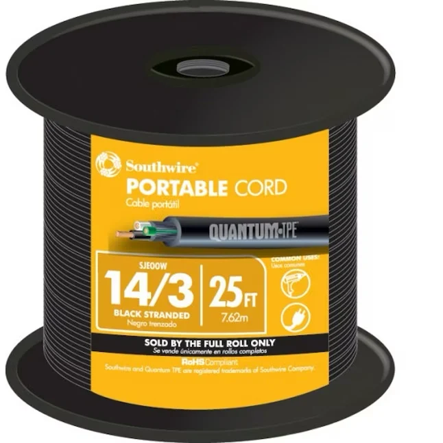 Southwire 25-ft 14-awg- 3 Zwart Sjeoow Power Cord --roll