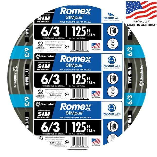 Southwire Romex SIMpull 125-ft 6 / 3 Stranded Indoor Non-Metallic Wire Complete set 100-delig