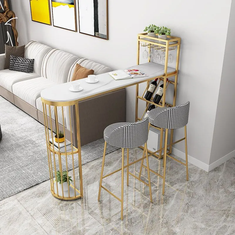 Glam Stone Indoor Bar Dining Table Ijzer Double Pedestal Bistro Table Shelve 39