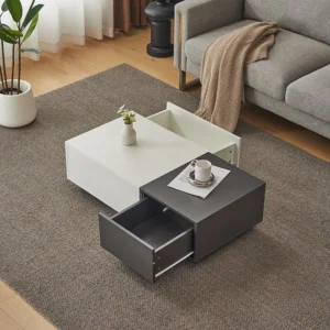 Moderne salontafel met 2 lades - 100x50x30 cm - Spaanplaat - Grijs en wit