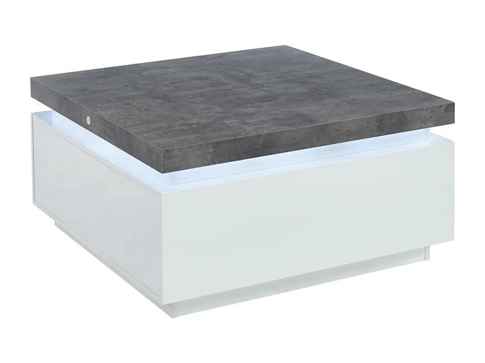 Salontafel HALO II - 2 lades - Gelakt MDF - Met LED-verlichting - Wit en beton