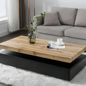 Salontafel met 2 lades van mdf - Zwart en zacht naturel - FELIX
