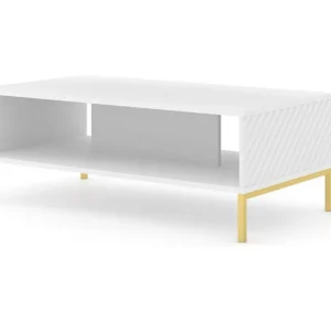 Salontafel SURF 90x60 cm gefreesd wit mat metalen poten goudkleur