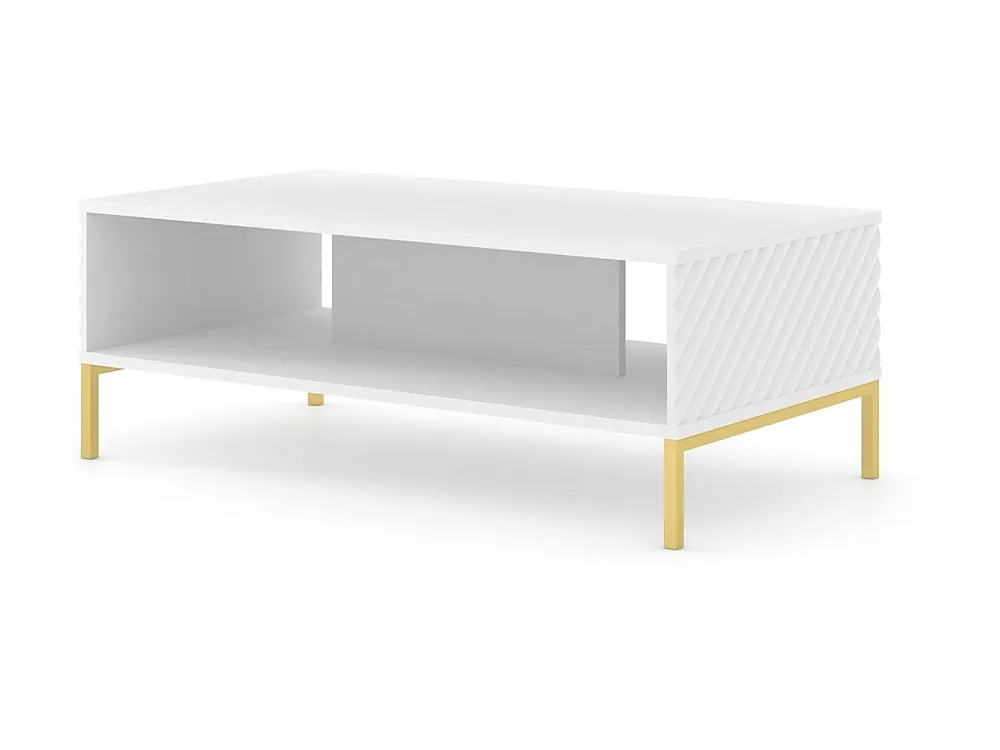 Salontafel SURF 90x60 cm gefreesd wit mat metalen poten goudkleur