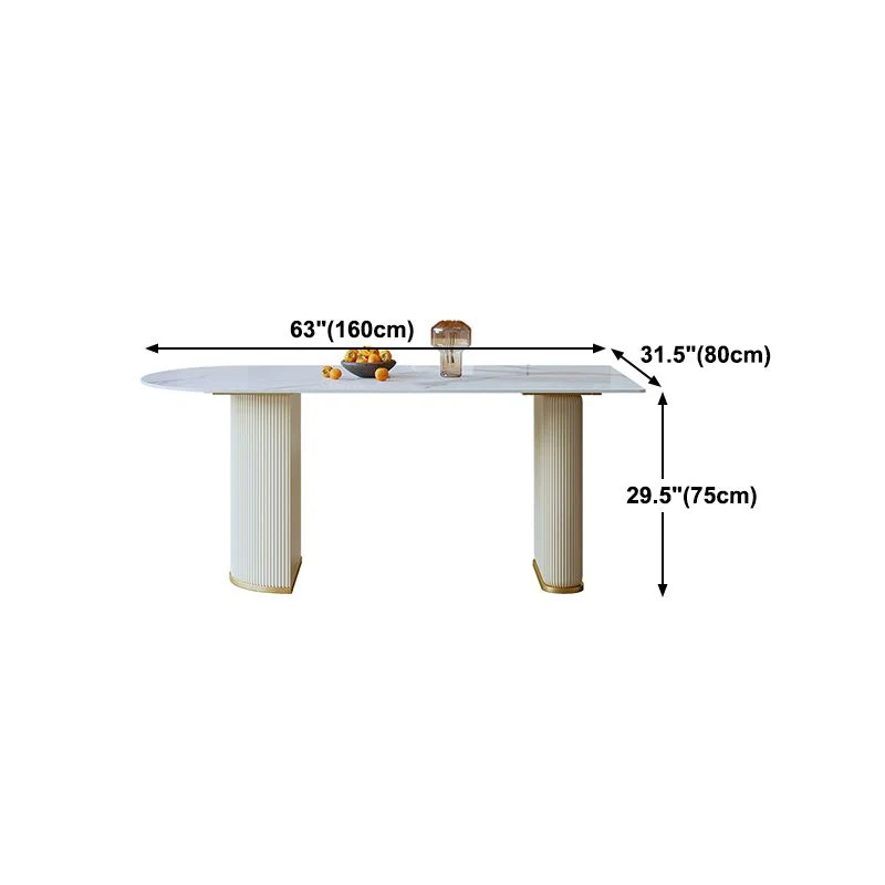 Stone Top Dining Table Traditional Verfijnd Dining Table Double Pedestal Base White 55