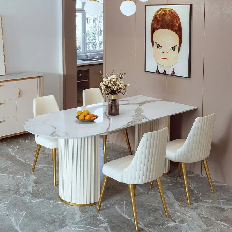 Stone Top Dining Table Traditional Verfijnd Dining Table Double Pedestal Base White 55