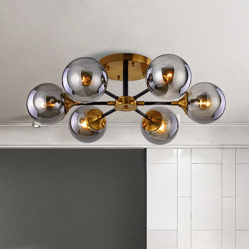 Aanrechtkraan Postmoderne radiaal rookglas semi-inbouw 3/6 koppen inbouw plafondkroonluchter messing en zwart