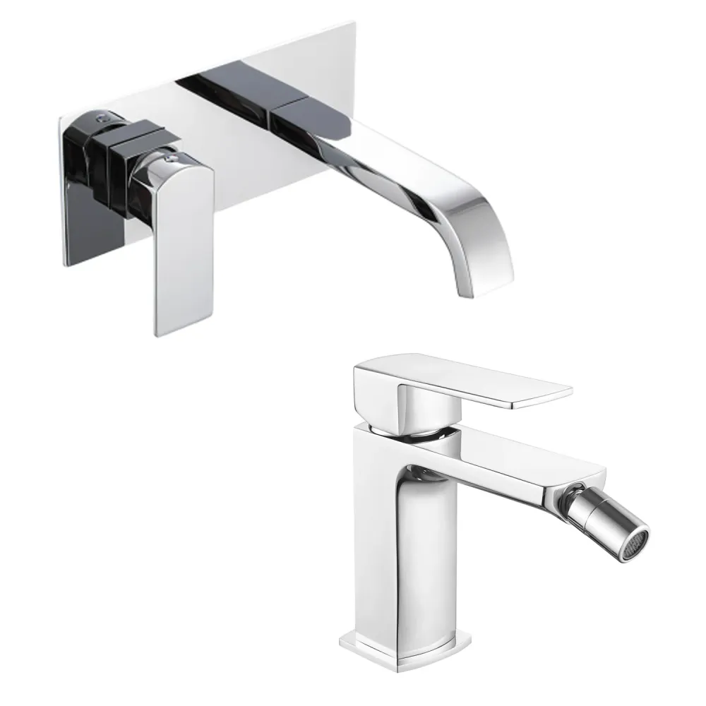 Pair built- faucet mixers washbasin and bidet Fire series chrome-plated messing Compleet Set | Inclusief Montagekit