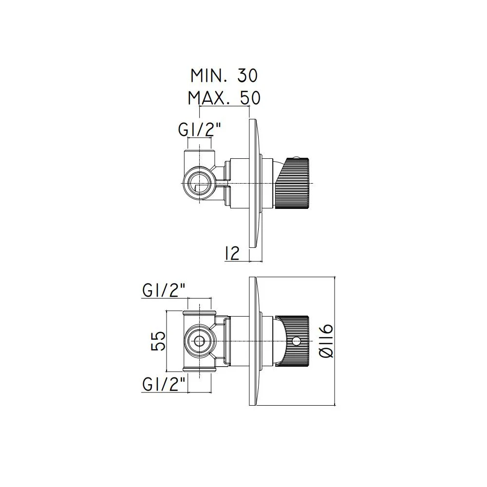 Built- shower mixer exclusief plate without diverter Jo series model JO011CR chrome Paffoni