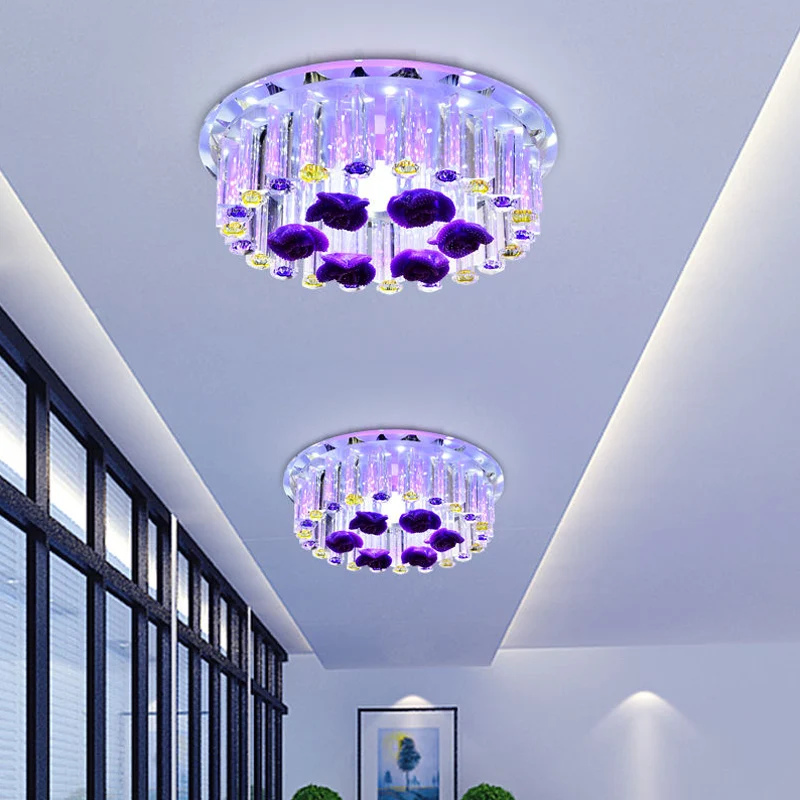 7"/9.5" W Sober Round Flush Mount Clear Crystal LED Corridor Flush Ceiling Light Fixture Chrome, Warm/White/Multi Color Li...