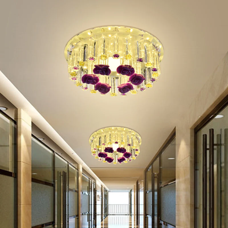 7"/9.5" W Sober Round Flush Mount Clear Crystal LED Corridor Flush Ceiling Light Fixture Chrome, Warm/White/Multi Color Li...