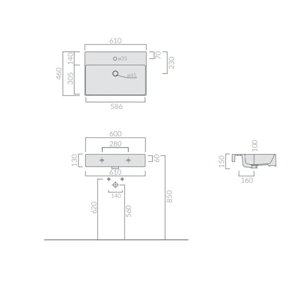 Countertop/Wall-mounted sink 61x46cm Meg11 Pro series Ceramica Galassia - Glossy parelmoer