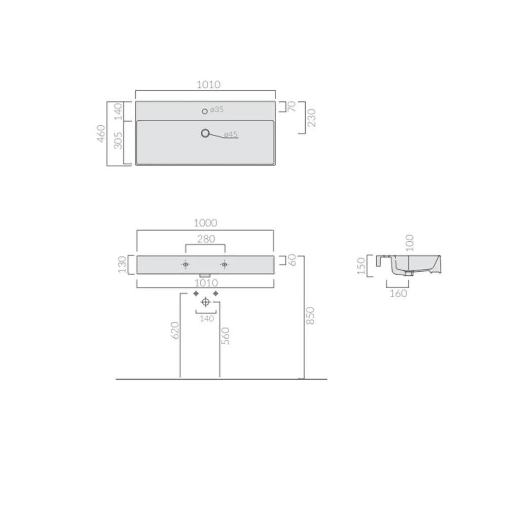 Countertop/wall-mounted washbasin 101x46cm Meg11 Pro series Ceramica Galassia - Lak white