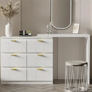 Eigentijdse Scandinavische draaibare kaptafel met 6 lades - versierd met bloemmotief - Wit