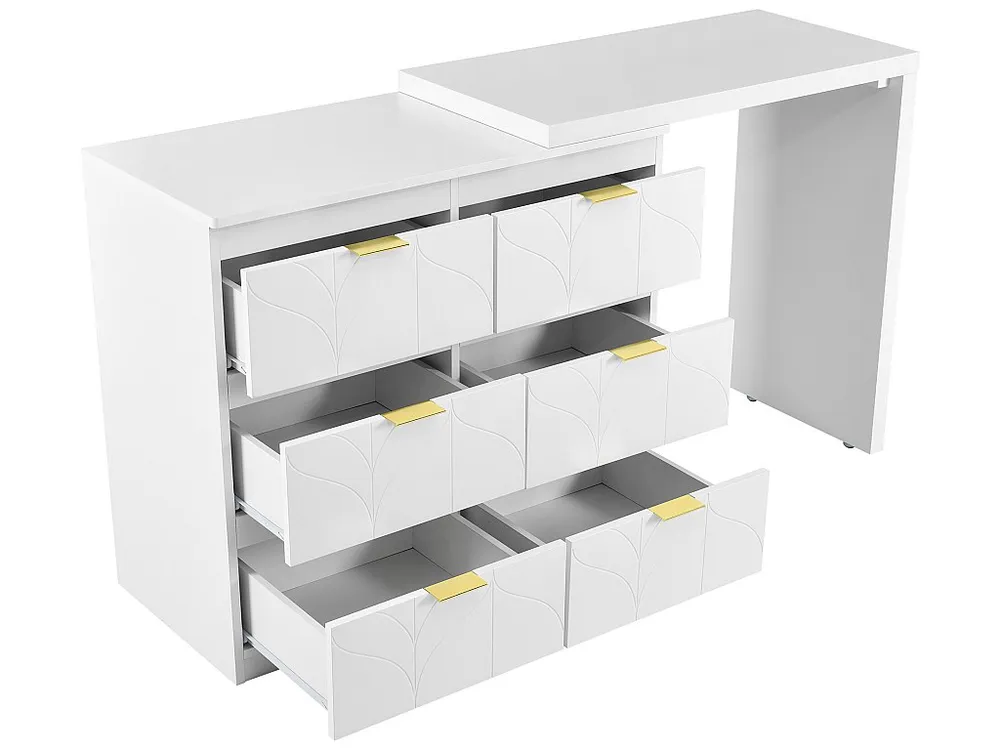 Eigentijdse Scandinavische draaibare kaptafel met 6 lades - versierd met bloemmotief - Wit