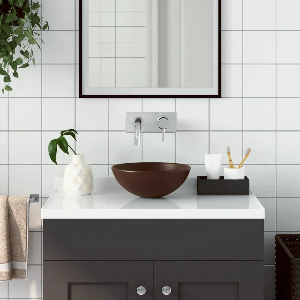 Inbouw Wastafel rond keramiek donkerbruin