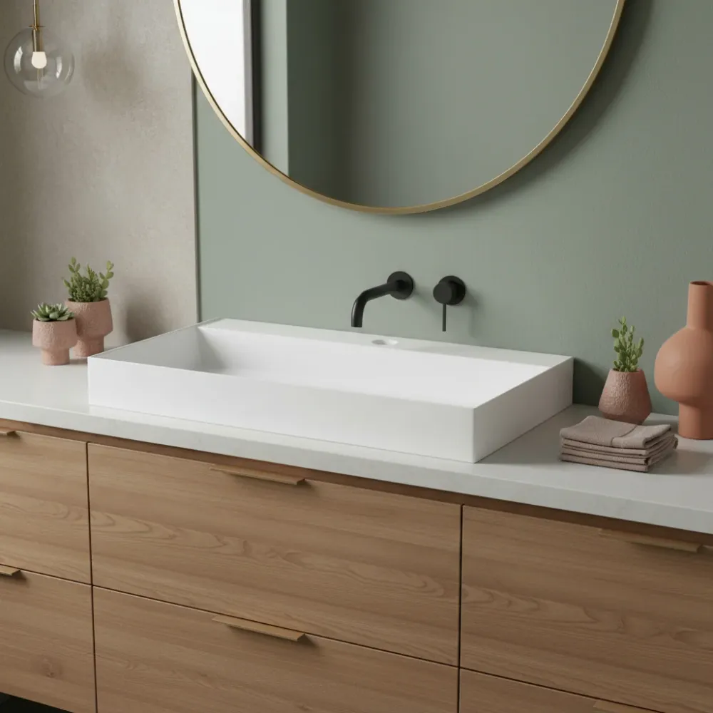 Square countertop/wall-mounted washbasin Ceramica Azzurra Elegance series 122x46 cm left countertop and faucet hole
