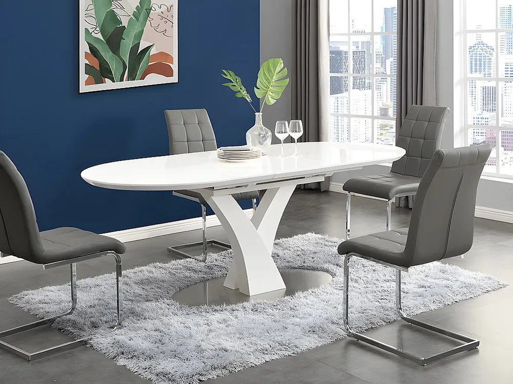 Uittrekbare eettafel - 6 à 8 personen - Mdf en roestvrij metaal - Witgelakt - TALARA