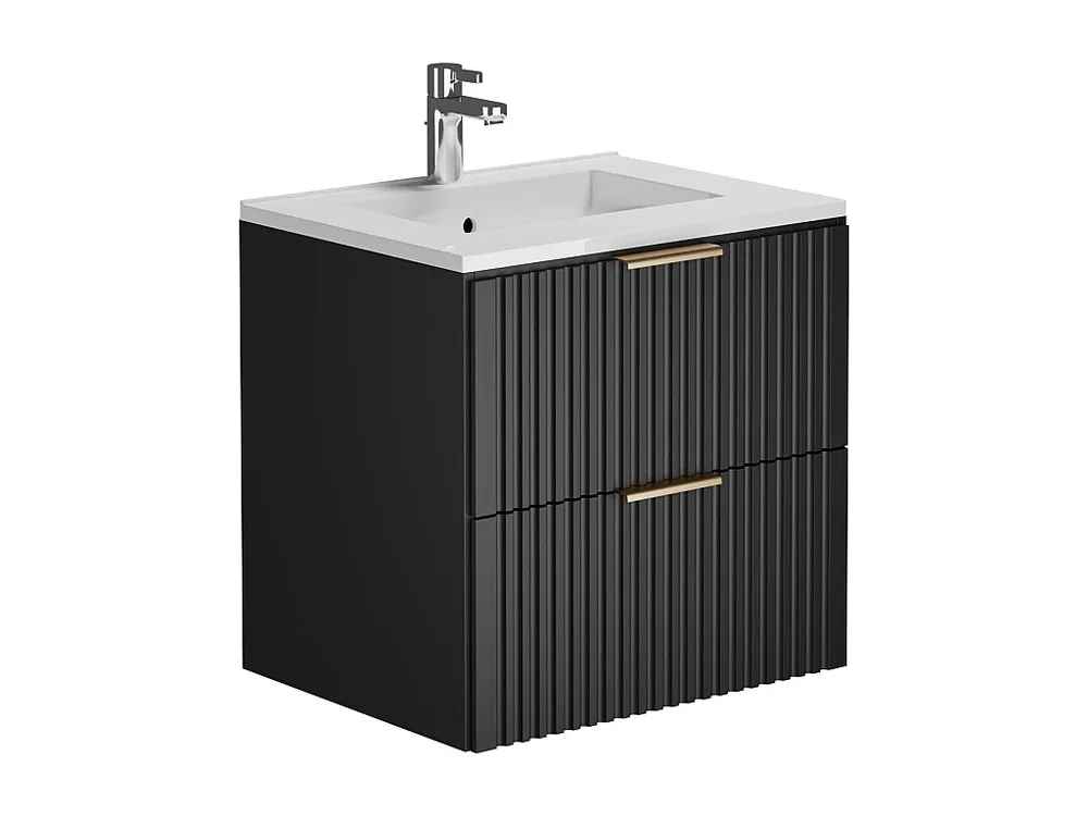 Zwart gestreept hangmeubel voor badkamer met inbouwwastafel, 60 cm, ZEVARA