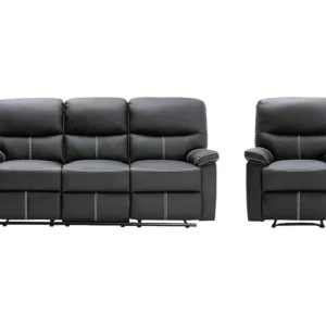 Driezitsbank en relaxfauteuil - Kunstleer - Zwart - Koop nu laaggeprijsd uw online meubelshop