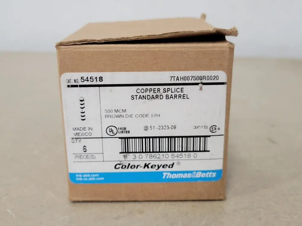 500MCM Copper Compression Splice Normaal Barrel 54518 (Box 6)