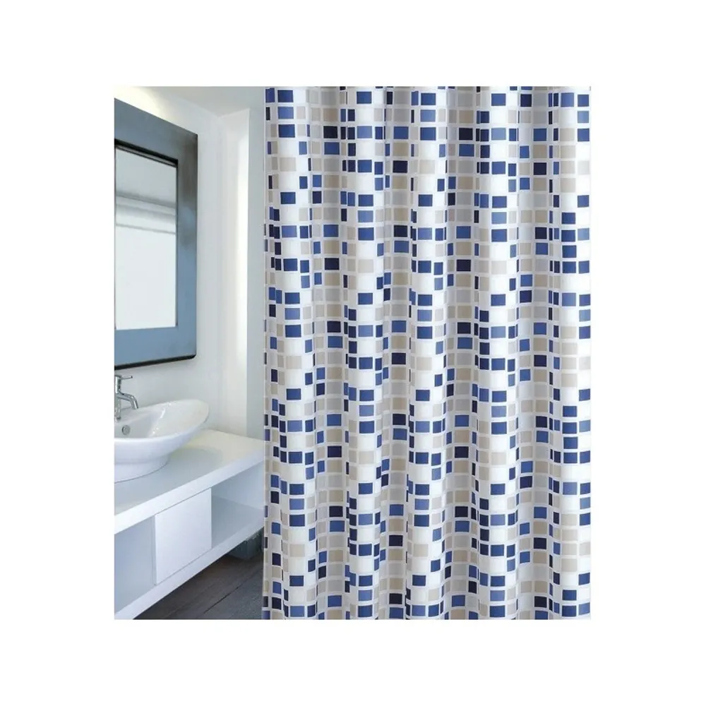 Polyester shower curtain model Mosaic 180 x 200 cm - Multicolor/Blue