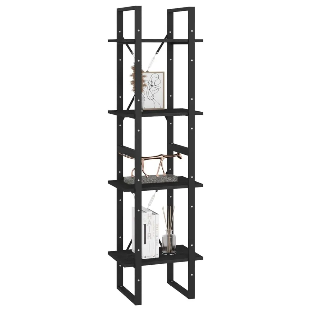 Boekenkast met 4 schappen 40x30x140 cm massief grenenhout zwart