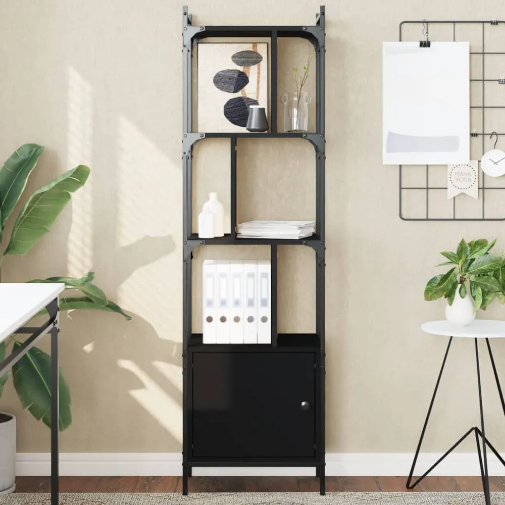 Grote capaciteit Boekenkast met deur 44,5x30x154,5 cm bewerkt hout zwart