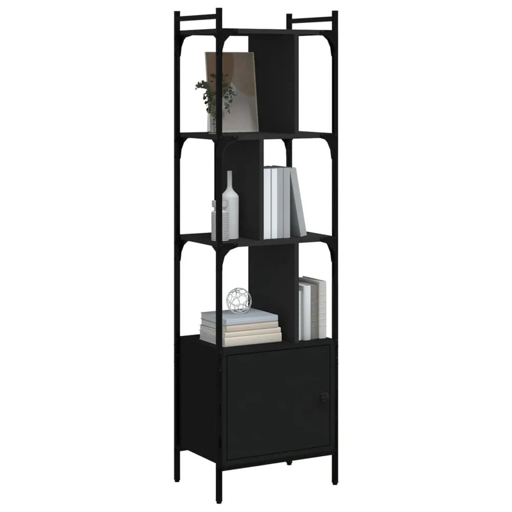 Grote capaciteit Boekenkast met deur 44,5x30x154,5 cm bewerkt hout zwart