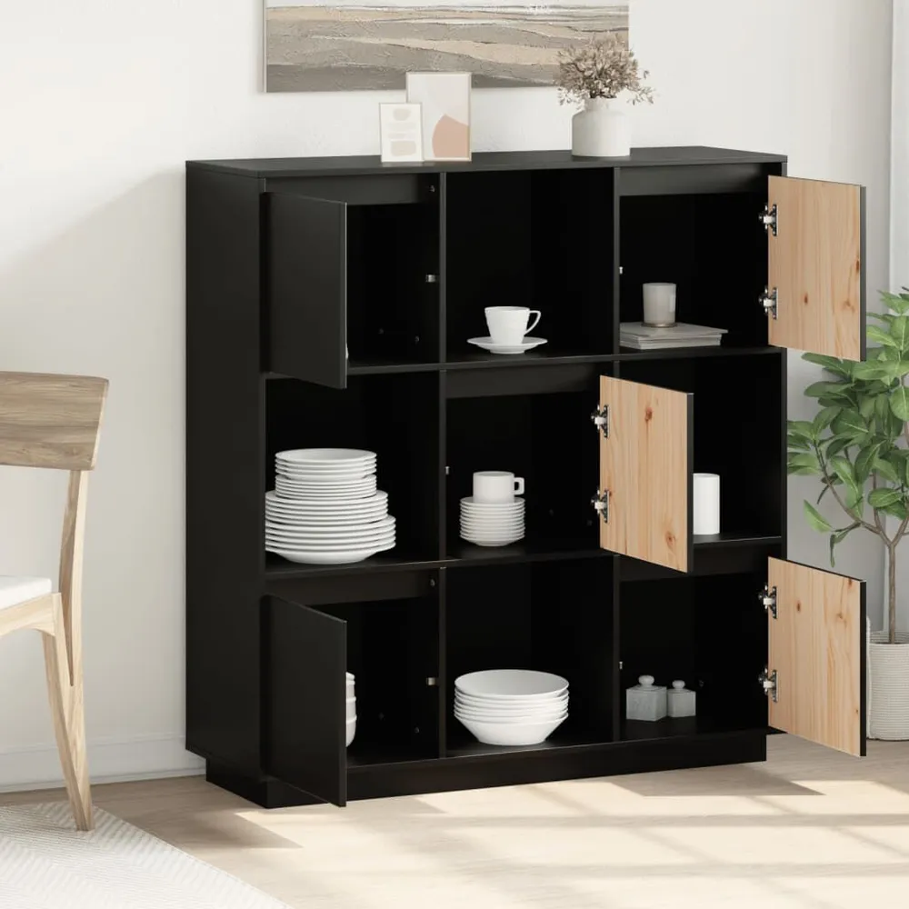 Hoge kast 110,5x35x117 cm massief grenenhout zwart