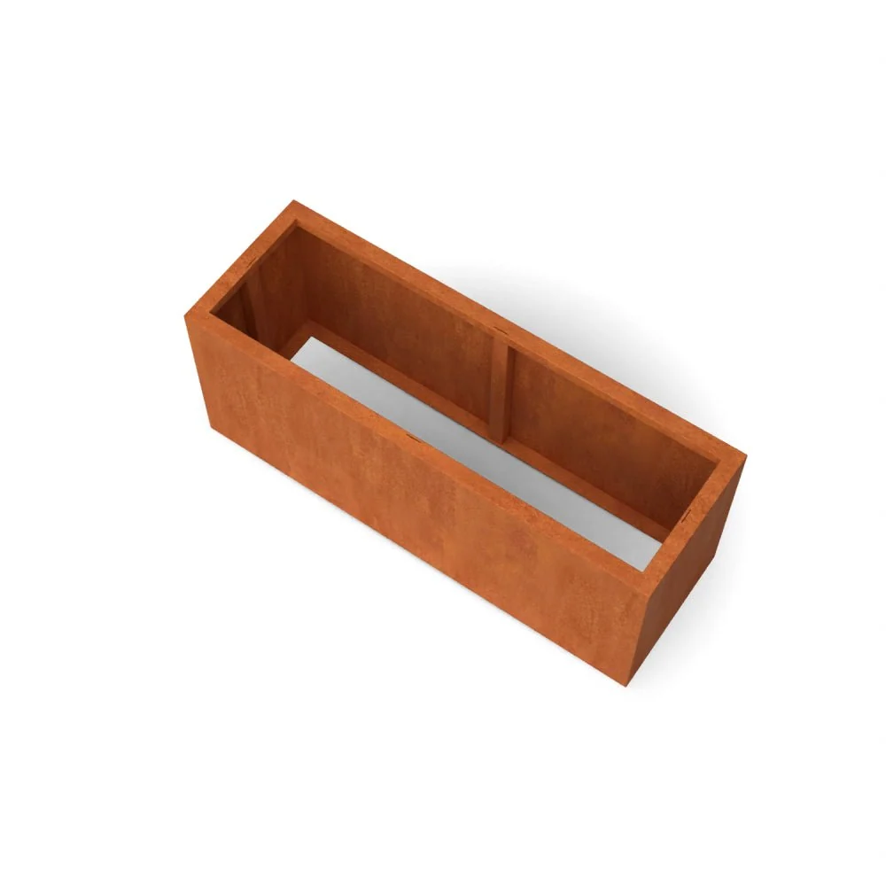 Horizontale Langwerpige cortenstalen plantenbak met bodem 150x50x60 cm