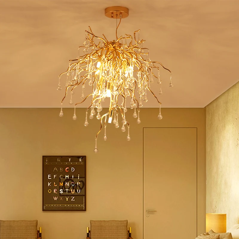 23.5 "/31.5" W Helder Crystal Raindrop Hangende Kroonluchter Rustieke 8/10 Lichten Gouden Plafondlamp voor Woonkamer met I...