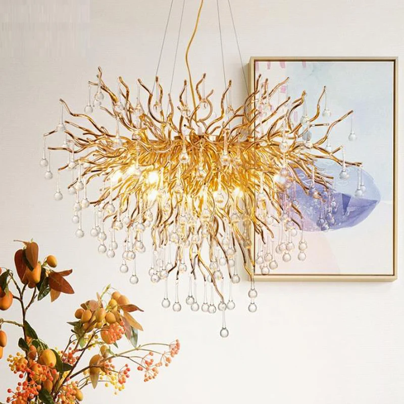 23.5 "/31.5" W Helder Crystal Raindrop Hangende Kroonluchter Rustieke 8/10 Lichten Gouden Plafondlamp voor Woonkamer met I...