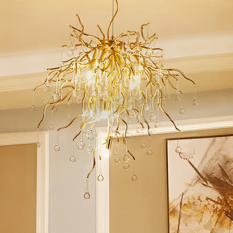 23.5 "/31.5" W Helder Crystal Raindrop Hangende Kroonluchter Rustieke 8/10 Lichten Gouden Plafondlamp voor Woonkamer met I...
