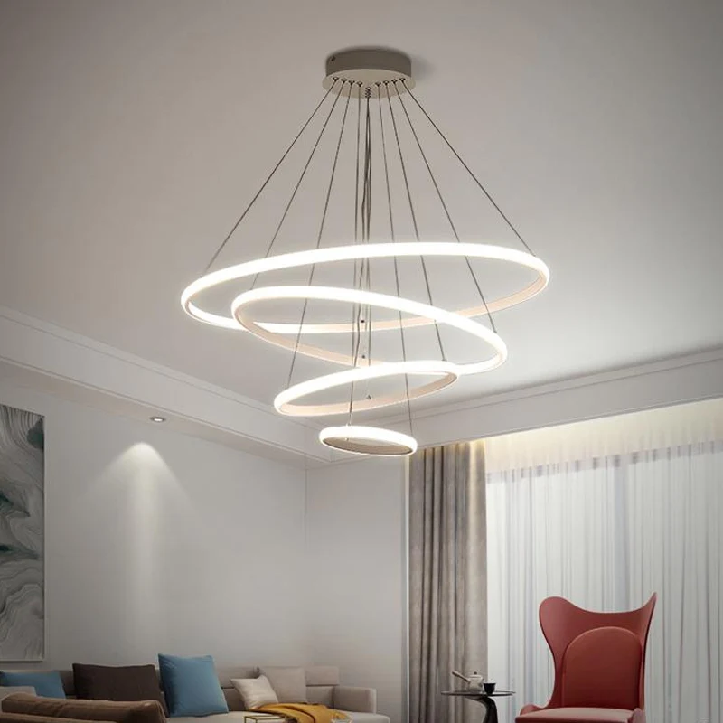 3/4-laags hangende kroonluchter minimalistische acryl woonkamer LED hangende plafondlamp wit/koffie - 60cm Diameter