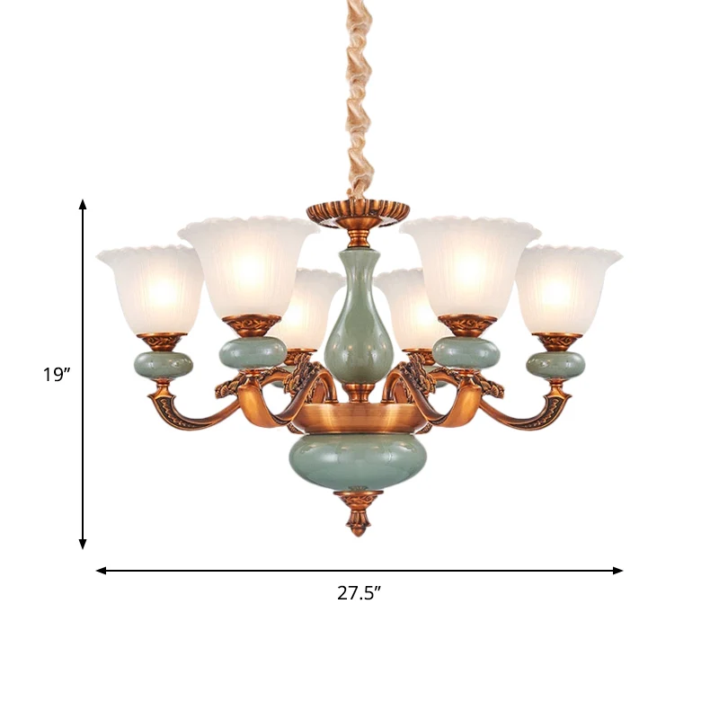 Antiekstijl stijl bloemenvormige hangende kroonluchter 6/8-lamps crèmekleurige glazen ophangverlichting bruin