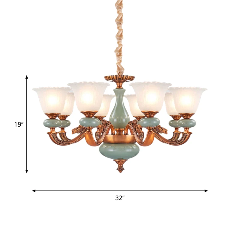 Antiekstijl stijl bloemenvormige hangende kroonluchter 6/8-lamps crèmekleurige glazen ophangverlichting bruin