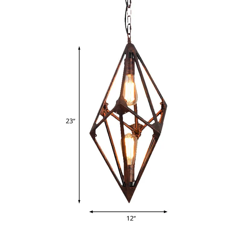 Bare Bulb Eetkamer Kroonluchter Antiek Metallic 2/3 Lichten Roest Plafond Hanglamp, 12"/27.5" W voor Plafondhoogte 2.4m+