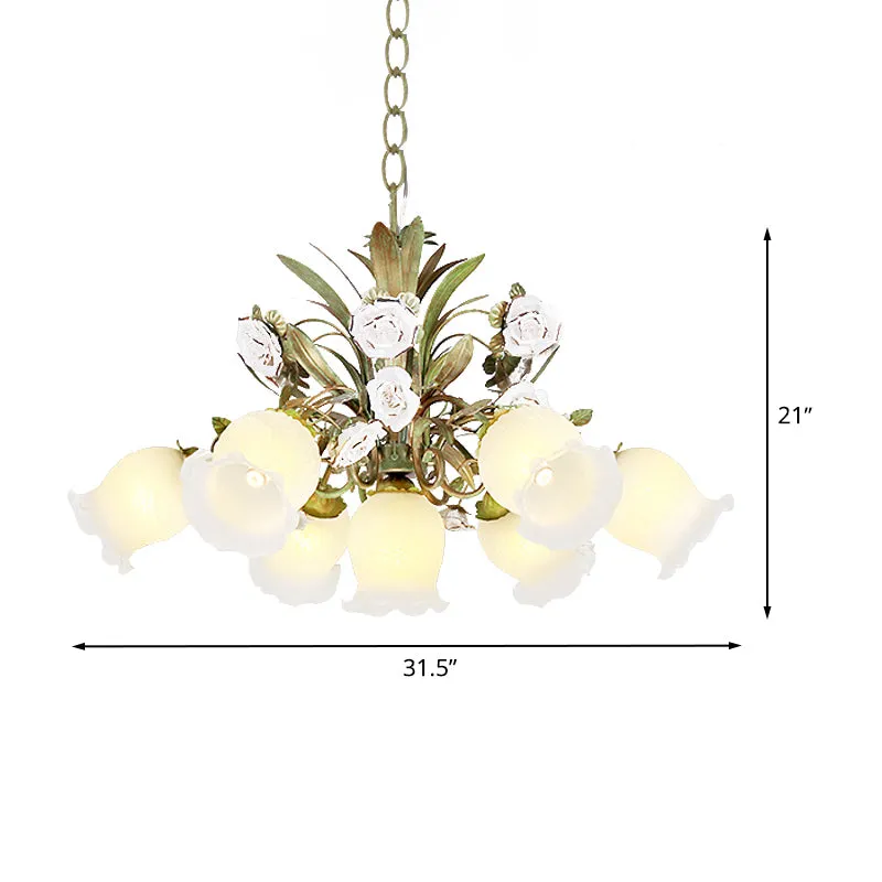 Bloemen slaapkamer kroonluchter zacht pastoraal metaal 4/7 koppen groene plafondlamp met rozendecoratie