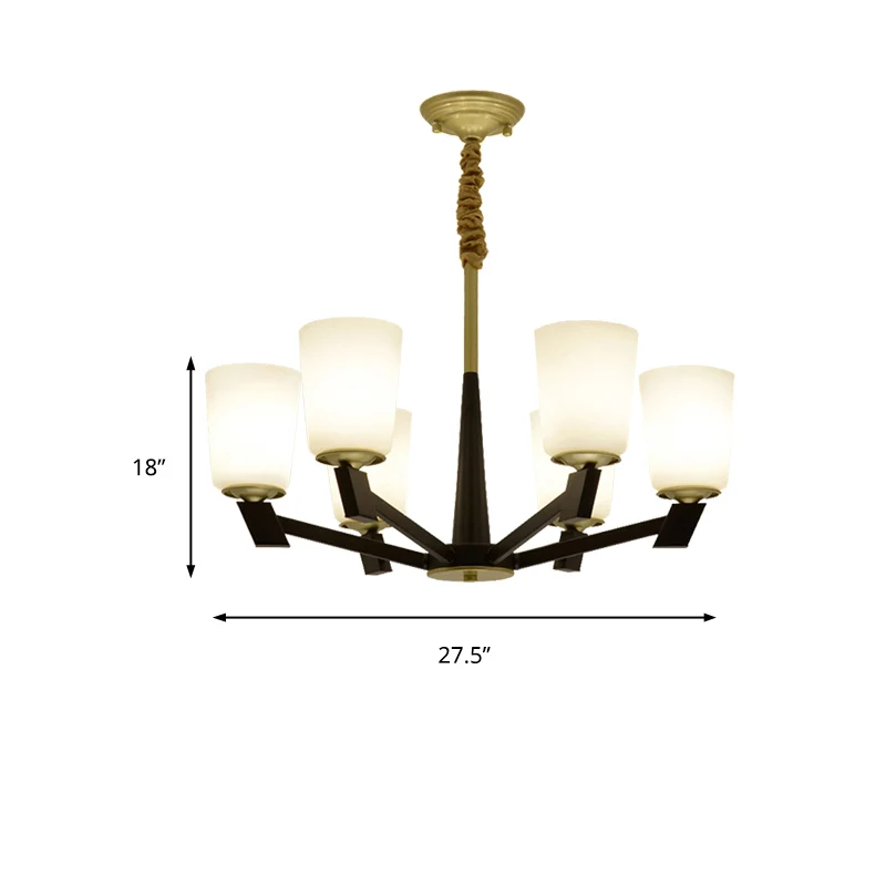 Cone Mat Glass Light Kroonluchter Traditionele 6/8/12 Lichten Woonkamer Hanglamp Zwart met afstandsbediening