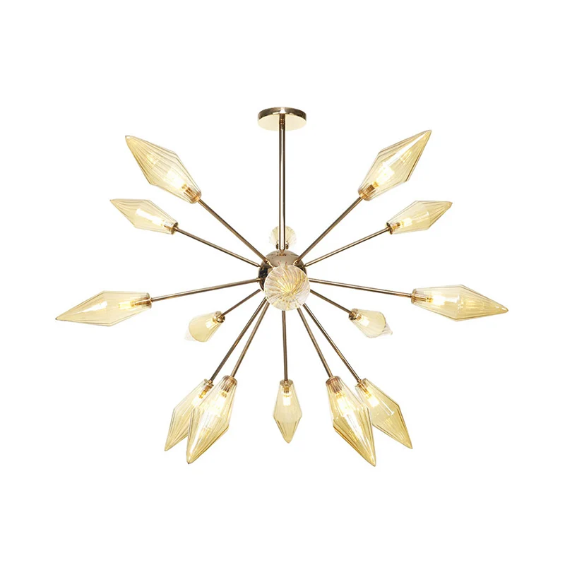 Diamantvorm Indoor Hangende Kroonluchter Zwak Amber/Helder Glas 9/12/15-Head Industriële Stijlvolle Plafondlamp Armatuur
