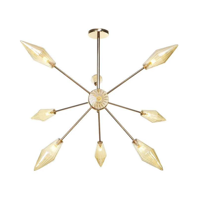Diamantvorm Indoor Hangende Kroonluchter Zwak Amber/Helder Glas 9/12/15-Head Industriële Stijlvolle Plafondlamp Armatuur