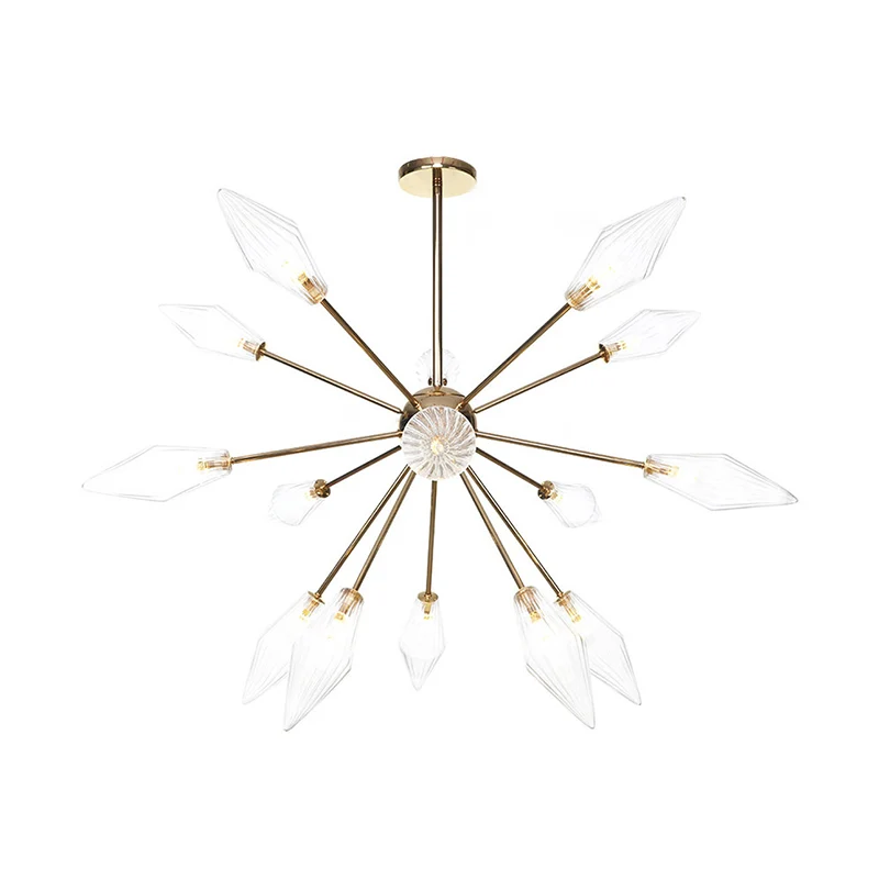 Diamantvorm Indoor Hangende Kroonluchter Zwak Amber/Helder Glas 9/12/15-Head Industriële Stijlvolle Plafondlamp Armatuur